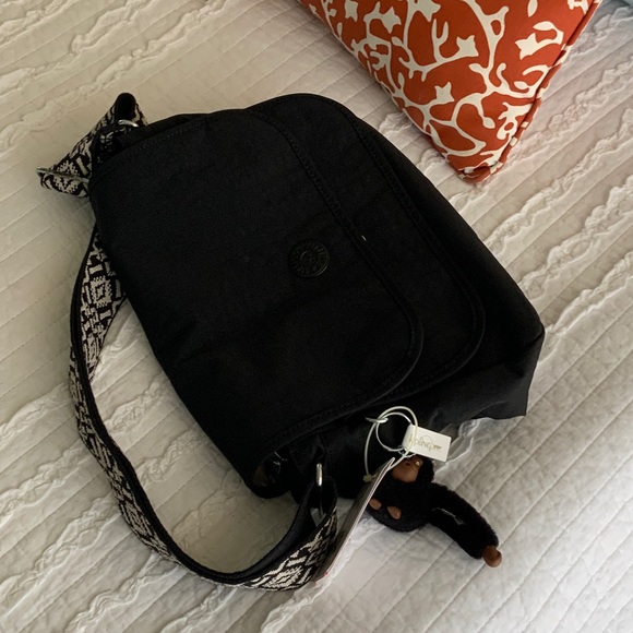 Kipling Black Crossbody Bag with Patterned Strap - Picture 9 of 10